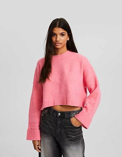 Bershka Cropped-Pullover Mit Rundausschnitt Damen L Rosa günstig online kaufen
