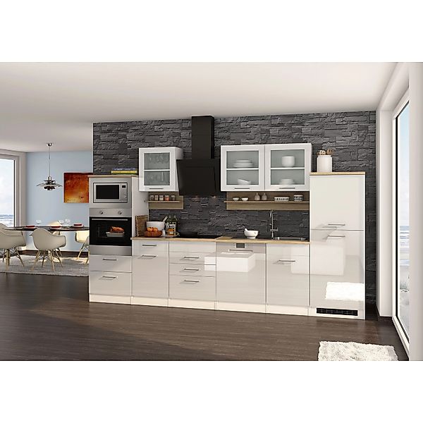 Held Möbel Küchenzeile Mailand 340 cm Weiß Hochglanz-Weiß Matt mit E-Geräte günstig online kaufen