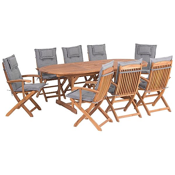Beliani Gartentisch Set MAUI Heller Holzfarbton Grau 85x220x93 günstig online kaufen