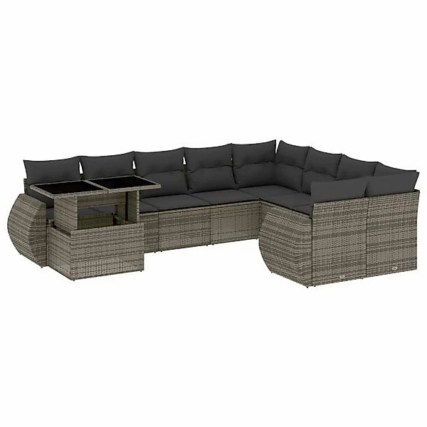 vidaXL 10-tlg Garten-Sofagarnitur mit Kissen Grau Poly Rattan Modell 106 günstig online kaufen