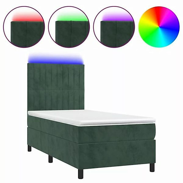 vidaXL Bett Boxspringbett mit Matratze & LED Dunkelgrün 90x200 cm Samt günstig online kaufen