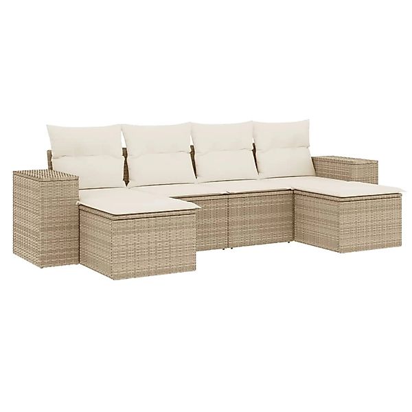 vidaXL 6-Tlg Garten-Sofagarnitur mit Kissen Beige Poly Rattan 3222917 günstig online kaufen