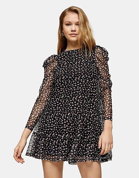 Topshop – Kleid zum Reinschlüpfen mit Grunge-Blumenmuster-Mehrfarbig günstig online kaufen