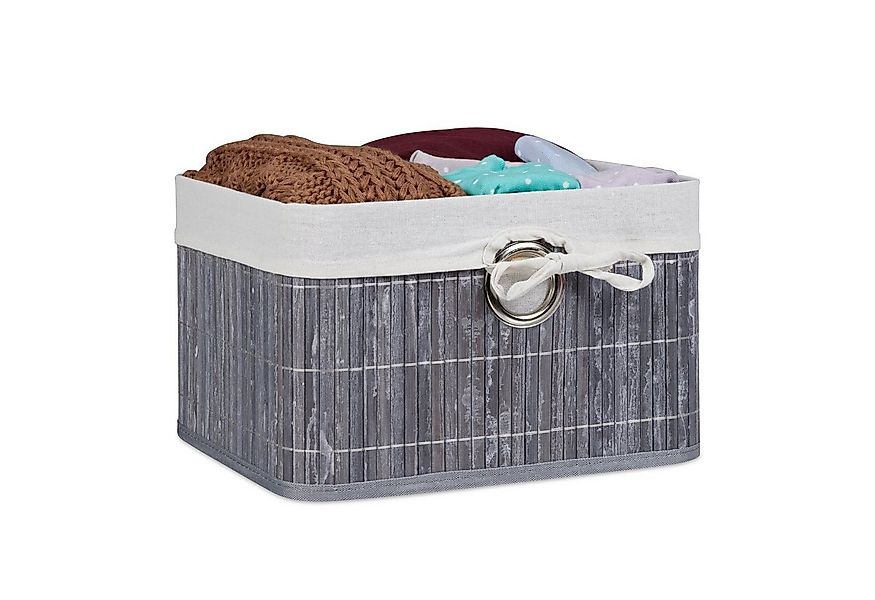 relaxdays Aufbewahrungskorb Bambus, grau günstig online kaufen