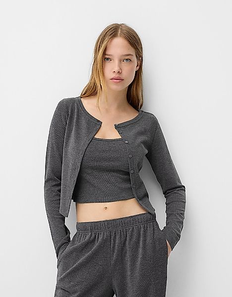 Bershka Strickjacke Mit Top Und Knöpfen Damen L Dunkelgrau günstig online kaufen