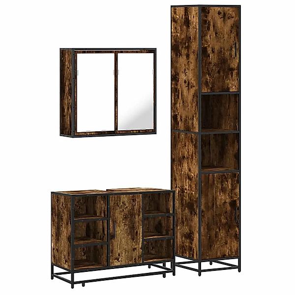 vidaXL 3-Tlg Badmöbel-Set Räuchereiche Holzwerkstoff 3301122 günstig online kaufen