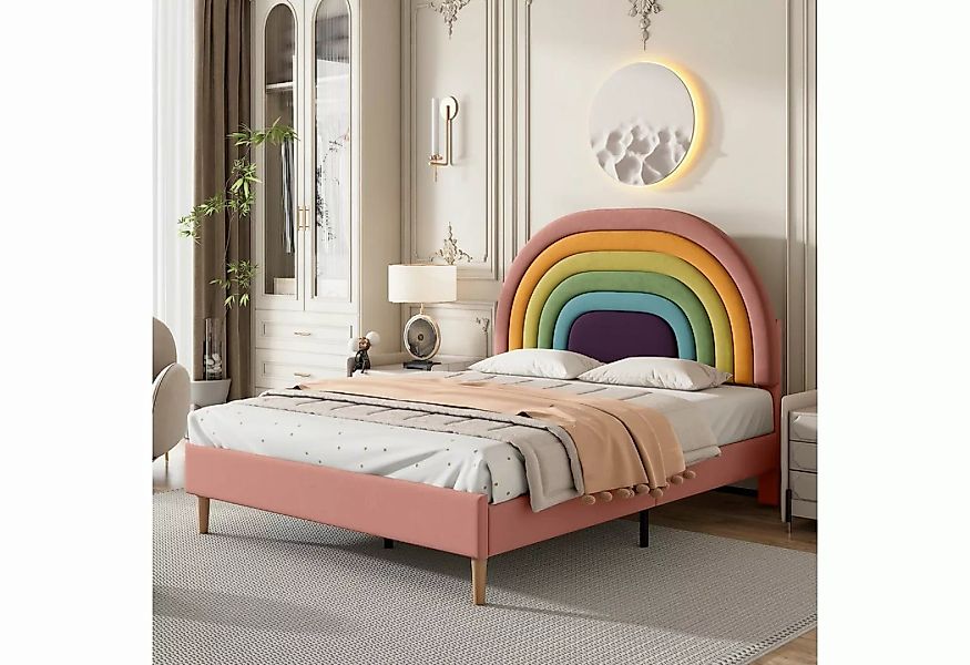 Flieks Polsterbett, Kinderbett mit verstellbarem Regenbogen-Kopfteil 140x20 günstig online kaufen