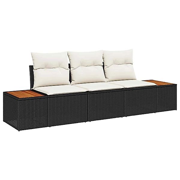 vidaXL Garten-Sofa-Set mit Kissen 3-Tlg Schwarz Poly Rattan 3348013 günstig online kaufen