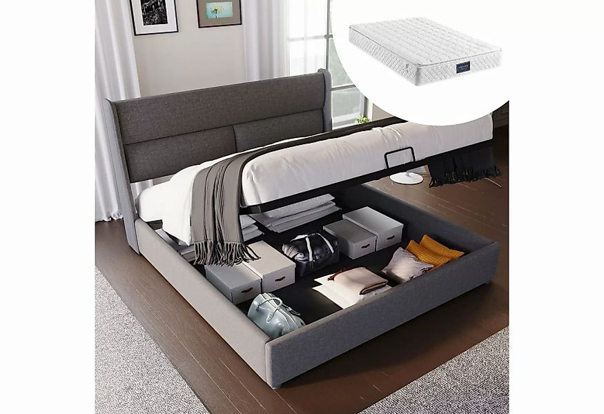 REDOM Polsterbett Doppelbett mit Verstellbare Kopfstützen (140x200 mit latt günstig online kaufen