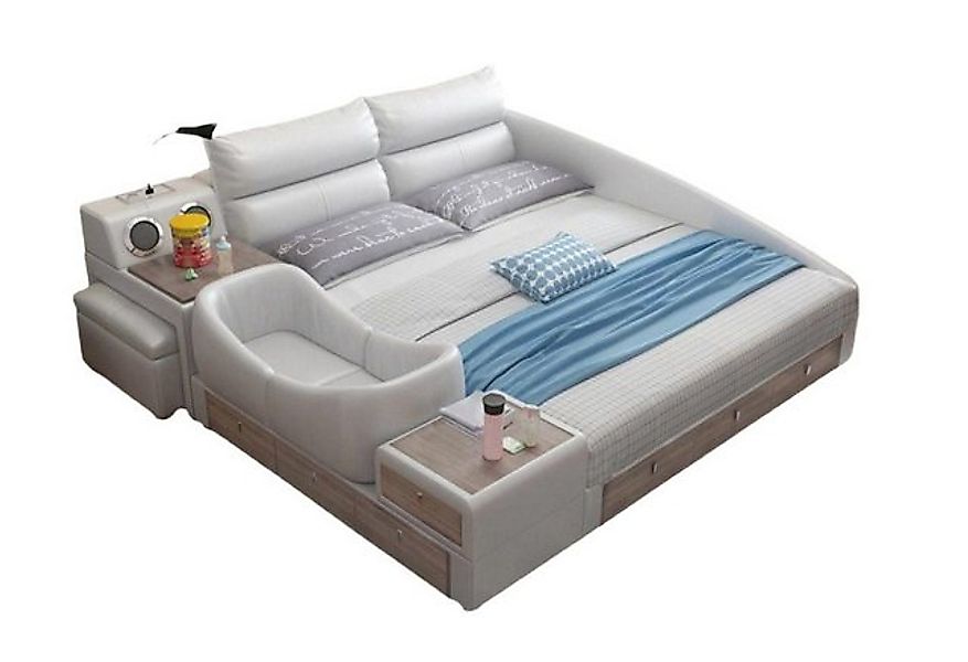 JVmoebel Bett Multifunktion Regal Schrank USB Ladestation Doppel Leder Bett günstig online kaufen