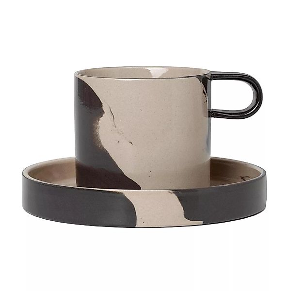 Tasse Inlay keramik braun beige / Mit Untertasse - Ferm Living - Beige günstig online kaufen