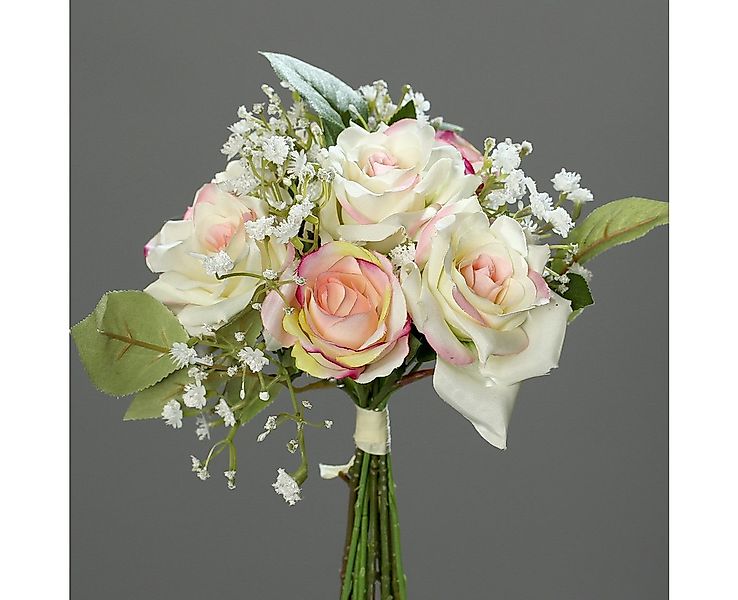 Kunstblumenstrauß Rosen-Schleierkraut-Bouquet 20cm, mucPlants günstig online kaufen