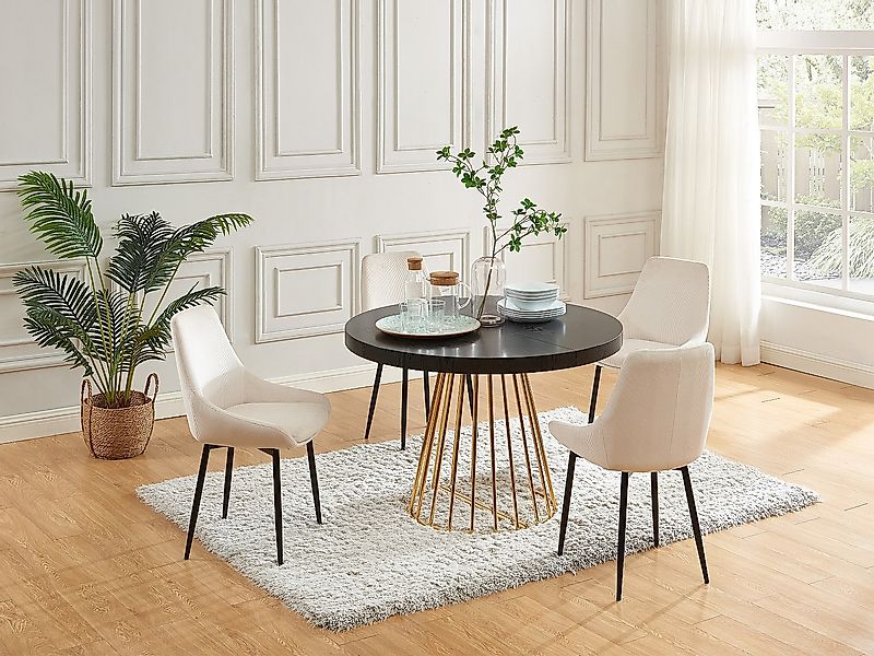 Esstisch ausziehbar - 2 bis 12 Personen - MDF & Stahl - Schwarz & Goldfarbe günstig online kaufen