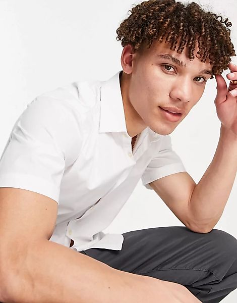French Connection – Einfarbiges, kurzärmliges Stretch-Hemd-Weiß günstig online kaufen