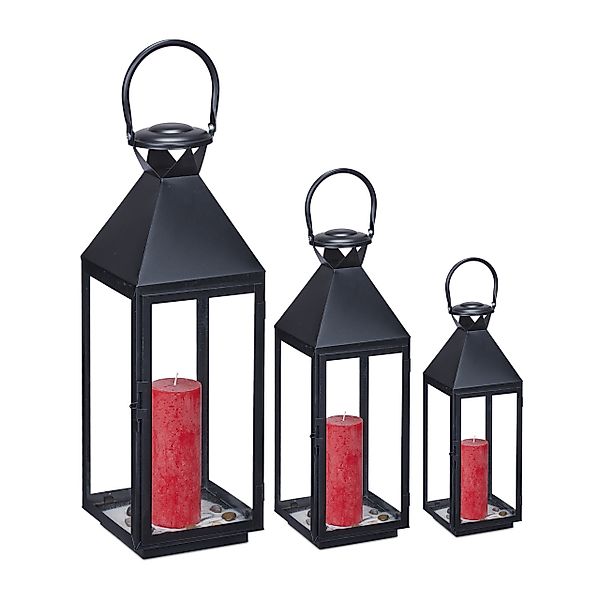 relaxdays Kerzenlaterne Schwarzes Laternen 3er Set günstig online kaufen