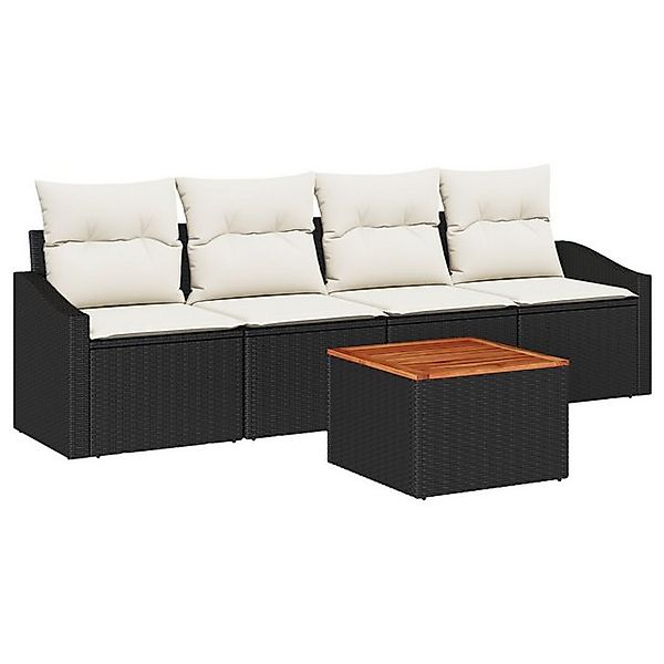 vidaXL Loungesofa 5-teiliges Garten Sofa Set mit Kissen in Schwarz Poly Rat günstig online kaufen