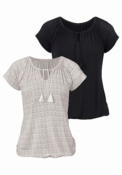 Vivance Kurzarmshirt "mit leicht gerafftem Ausschnitt", (2er-Pack), aus wei günstig online kaufen