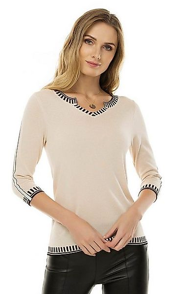 Passioni 3/4 Arm-Pullover mit stilvollen Streifendetails und modernem Split günstig online kaufen