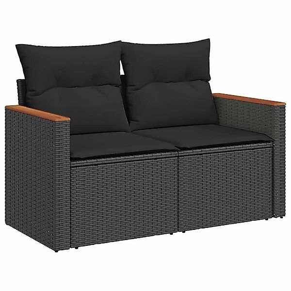 vidaXL Gartensofa mit Kissen 2-Sitzer Schwarz Poly Rattan 365977 günstig online kaufen