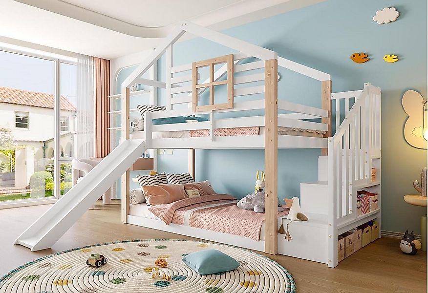LVHOM Kinderbett Spiel-Spitze Etage mit Rutsche und Treppe, Rundum-Geländer günstig online kaufen