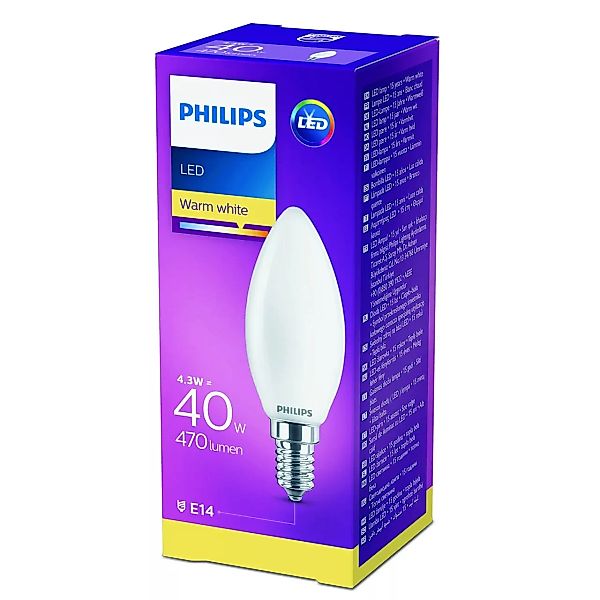 Philips LED classic Lampe E14, Kerzenform, ersetzt 40 W, warmweiß (2700), 4 günstig online kaufen