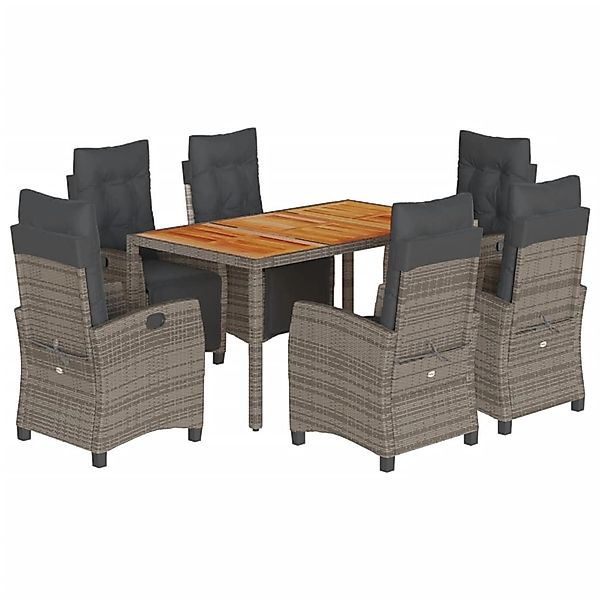 vidaXL 7-Tlg Garten-Essgruppe mit Kissen Grau Poly Rattan 3212915 günstig online kaufen