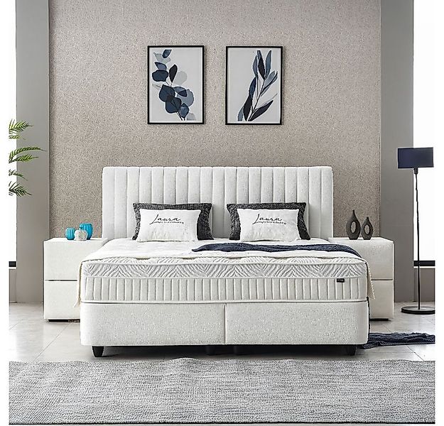 abc bedding Boxspringbett Komfortbett LAURA in stillvollem creme Stoffdesig günstig online kaufen