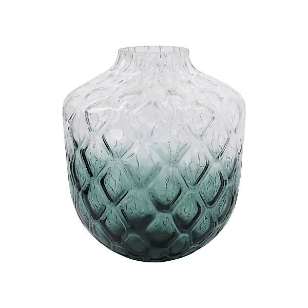 Mundgeblasene Vase Art Deco aus Glas in Grün mit Relief günstig online kaufen