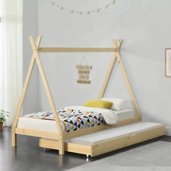 en.casa Kinderbett mit Ausziehbett 90x200cm Tipi Indianer Bett Kojenbett in günstig online kaufen