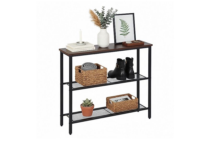 relaxdays Konsolentisch mit 3 Ablage, dunkelbraun günstig online kaufen