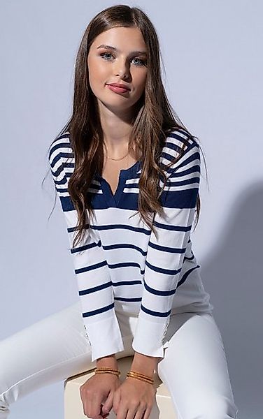Passioni Streifenpullover mit Rundhals-V-Ausschnitt Navy Streifen, günstig online kaufen