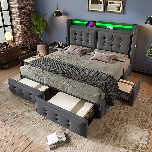 HAUSS SPOLE Polsterbett 160x200cm mit Led-Kopfteil, günstig online kaufen