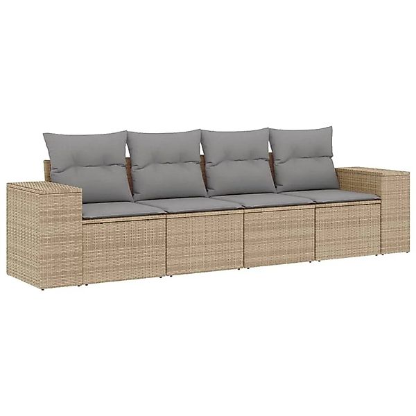 vidaXL 4-Tlg Garten-Sofagarnitur mit Kissen Beige Poly Rattan 3222278 günstig online kaufen