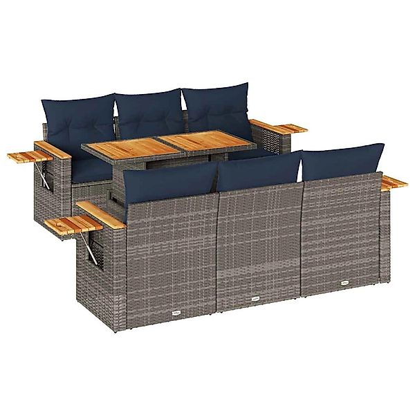 vidaXL 7-Tlg Garten-Sofagarnitur mit Kissen Grau Poly Rattan 3327561 günstig online kaufen