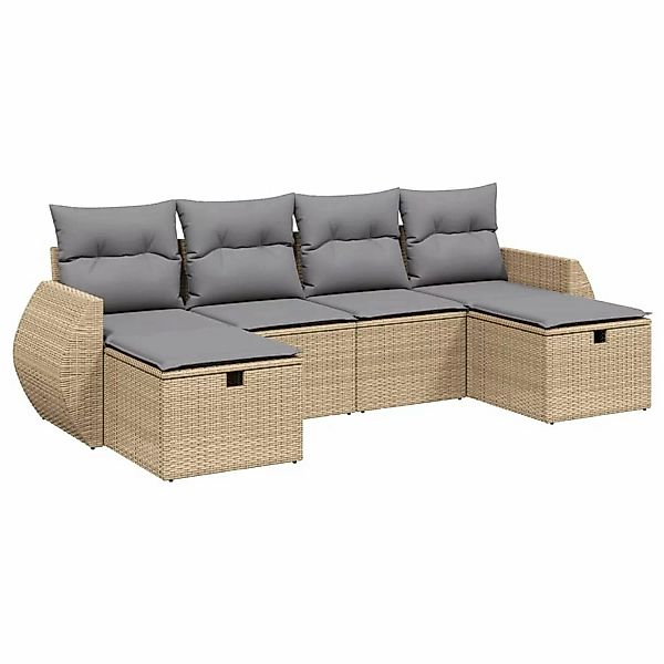 vidaXL 6-tlg Garten-Sofagarnitur mit Kissen Beige Poly Rattan Modell 181 günstig online kaufen