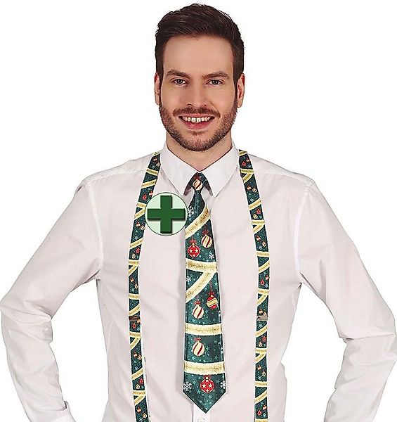 Karneval-Klamotten Kostüm Hosenträger mit Krawatte Weihnachten grün gold, W günstig online kaufen