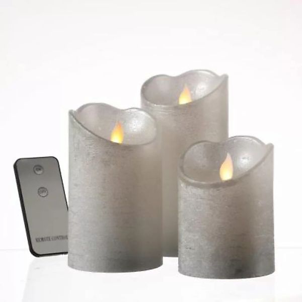 MARELIDA LED Kerzenset mit Fernbedienung Echtwachs 3 Größen 3er Set silber günstig online kaufen
