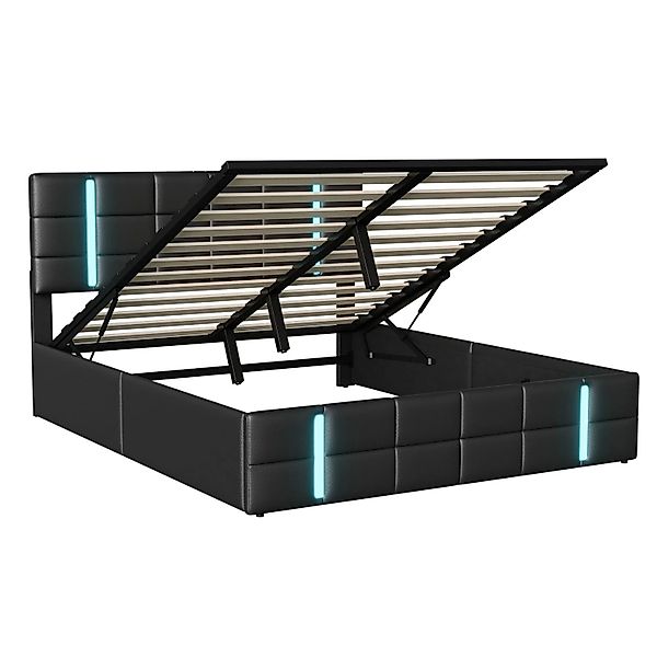 PXloue Doppelbett 140x200 Polsterbett mit LED und Stauraum für Schlafzimmer günstig online kaufen