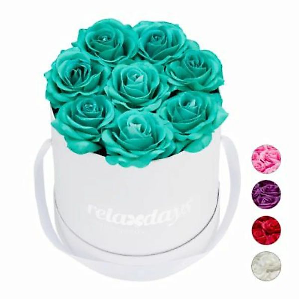 relaxdays Weiße Rosenbox rund mit 8 Rosen türkis günstig online kaufen