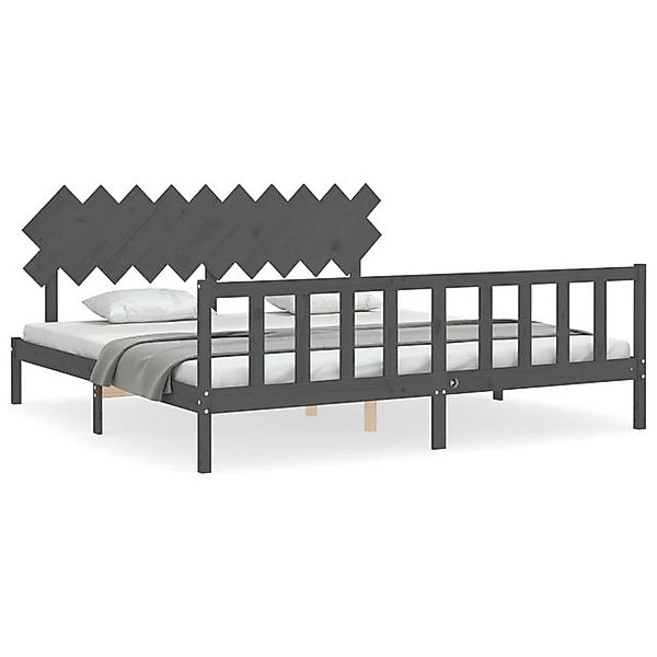 vidaXL Bettgestell, Massivholzbett mit Kopfteil Grau 200x200 cm günstig online kaufen