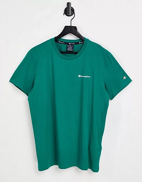 Champion – T-Shirt in Grün mit kleinem Schriftzug-Logo auf der Brust günstig online kaufen