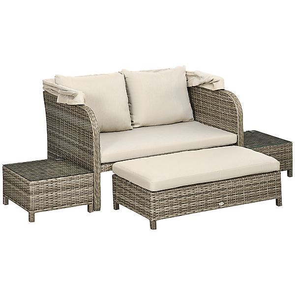 Outsunny Gartensofa-Set 4-teilig 2-Sitzer + 1 Fußhocker + 2 Couchtische mit günstig online kaufen