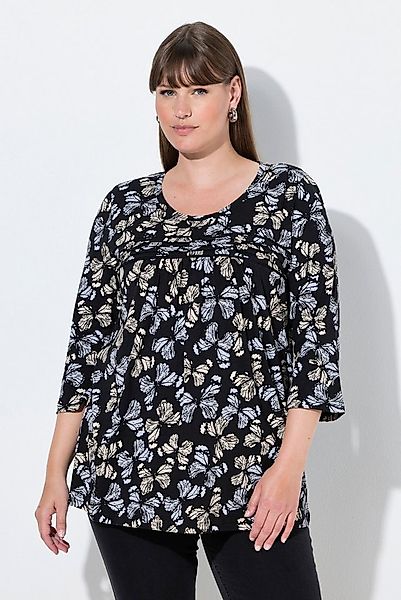 Ulla Popken T-Shirt Shirt Blüten A-Linie V-Ausschnitt 3/4-Arm günstig online kaufen