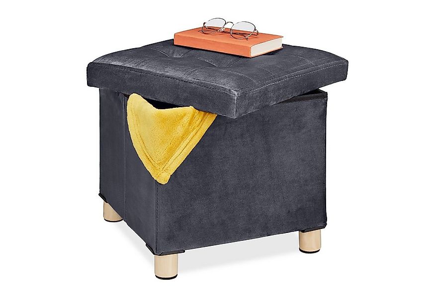relaxdays Polsterhocker Samthocker mit Tablett, Dunkelgrau günstig online kaufen