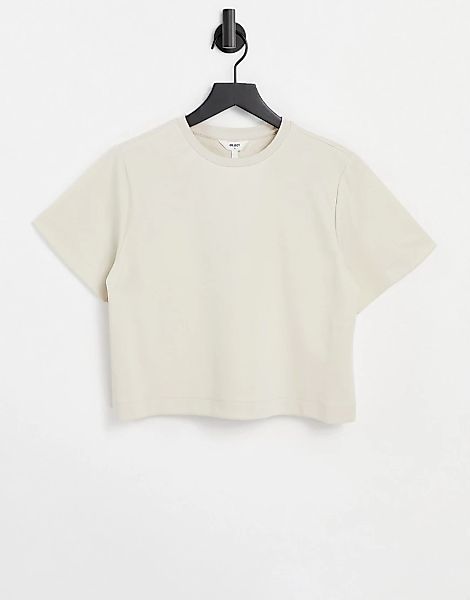 Object – Kurzes T-Shirt in Creme-Weiß günstig online kaufen