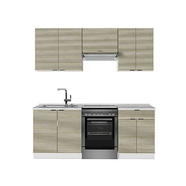 Vicco Fame-Line Küchenschränke Eiche Paneel/Weiß 200 cm AP Marmor günstig online kaufen