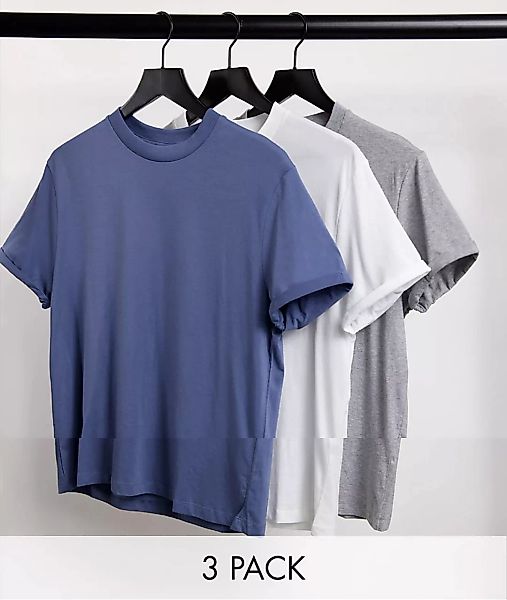 ASOS DESIGN – 3er-Pack T-Shirts mit Rollärmeln-Mehrfarbig günstig online kaufen