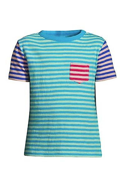 Gemustertes Kurzarm-Shirt mit Slub-Struktur, Größe: 134-152, Blau, Baumwoll günstig online kaufen