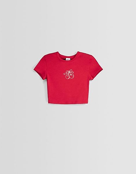 Bershka T-Shirt Mit Print Bskteen Xs Rot günstig online kaufen