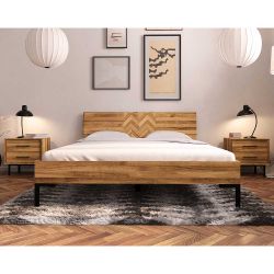 Hochwertiges Holzbett aus Wildeiche Massivholz Vierfußgestell aus Metall günstig online kaufen